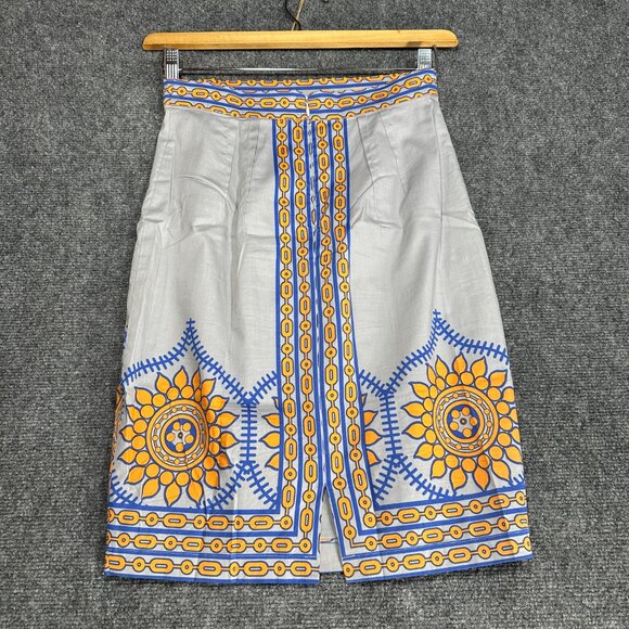 Plenty by Tracy Reese Skirt Womens 2 Pencil Gray Cotton Orange Print Back Zip Ve - Picture 7 of 9